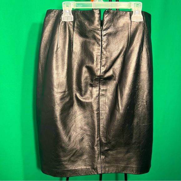 Size12 Wool/Leather Black/Grey Skirt Back Zipper Made in USA by Shelli Segal - Picture 7 of 11